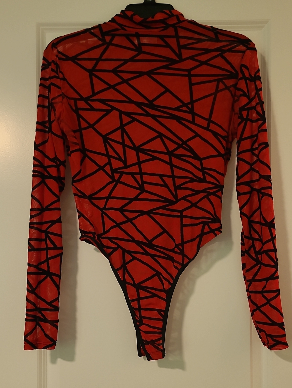 Red Geometric Long-Sleeve Kids Bodysuit with Black Line Pattern